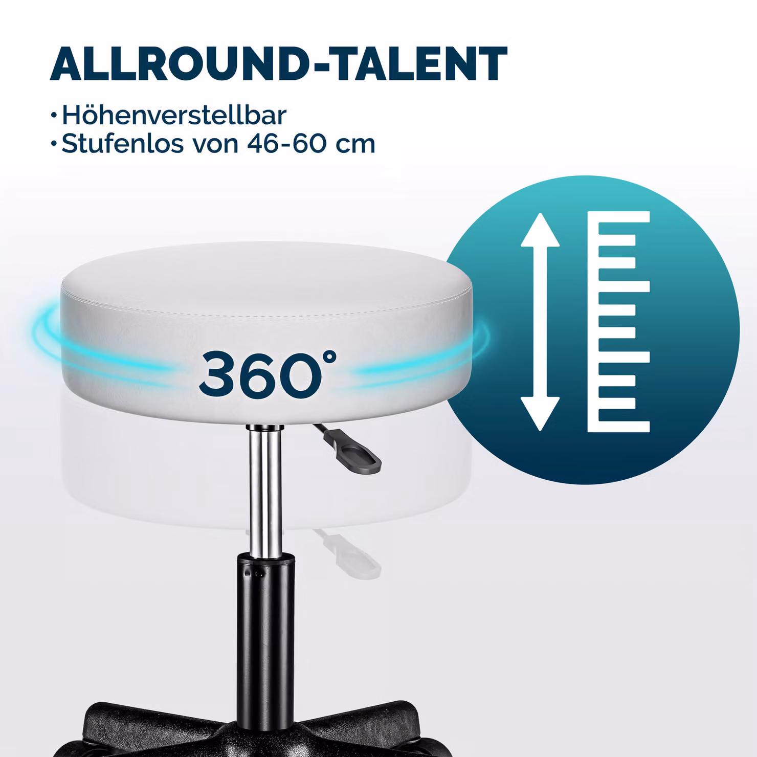 Sgabello girevole 360 Casaria® in similpelle bianco con ruote – 3