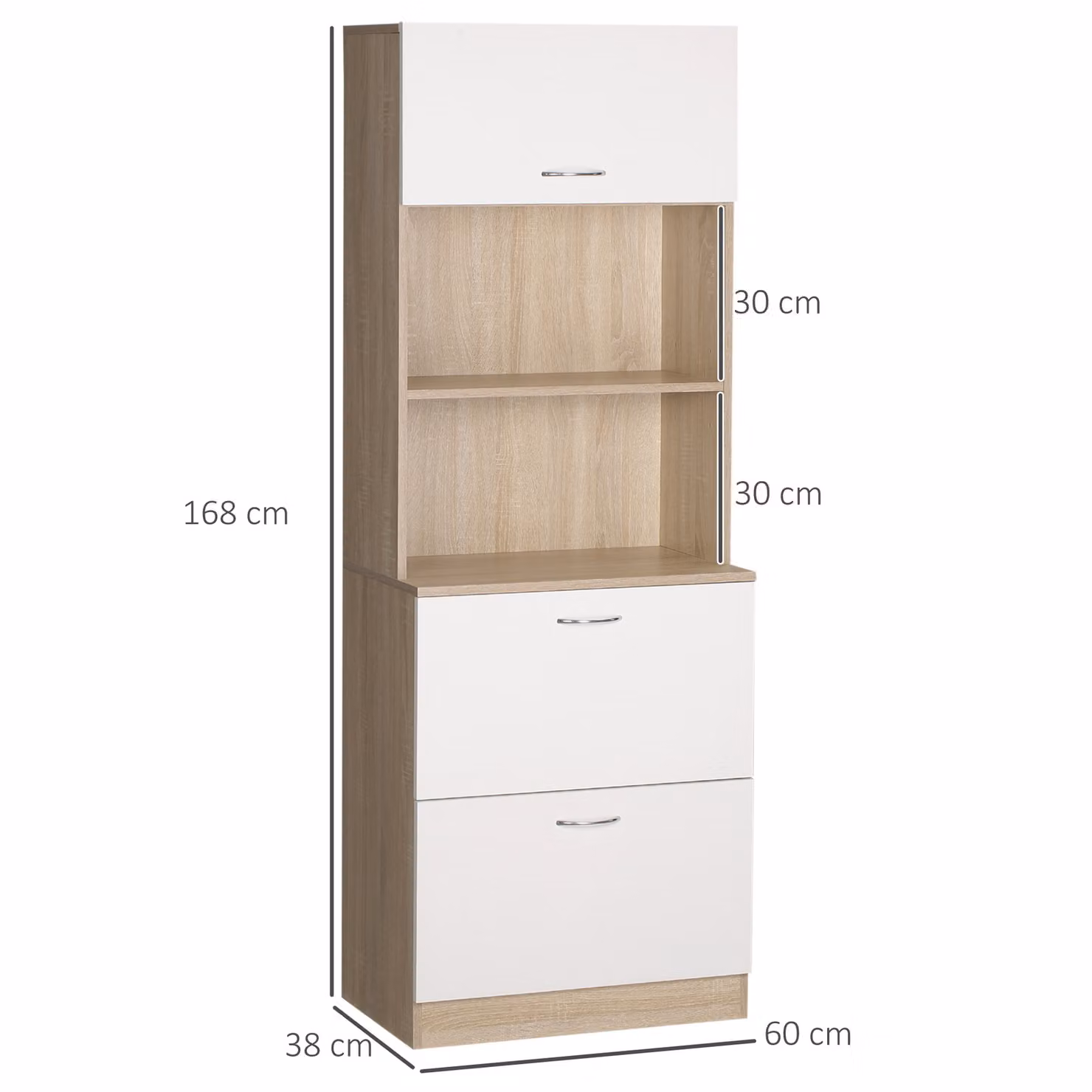 Buffet da cucina moderno HOMCOM in MDF bianco con 2 cassetti e armadio, L/P/H: 60 x 38 x 168 cm – 2
