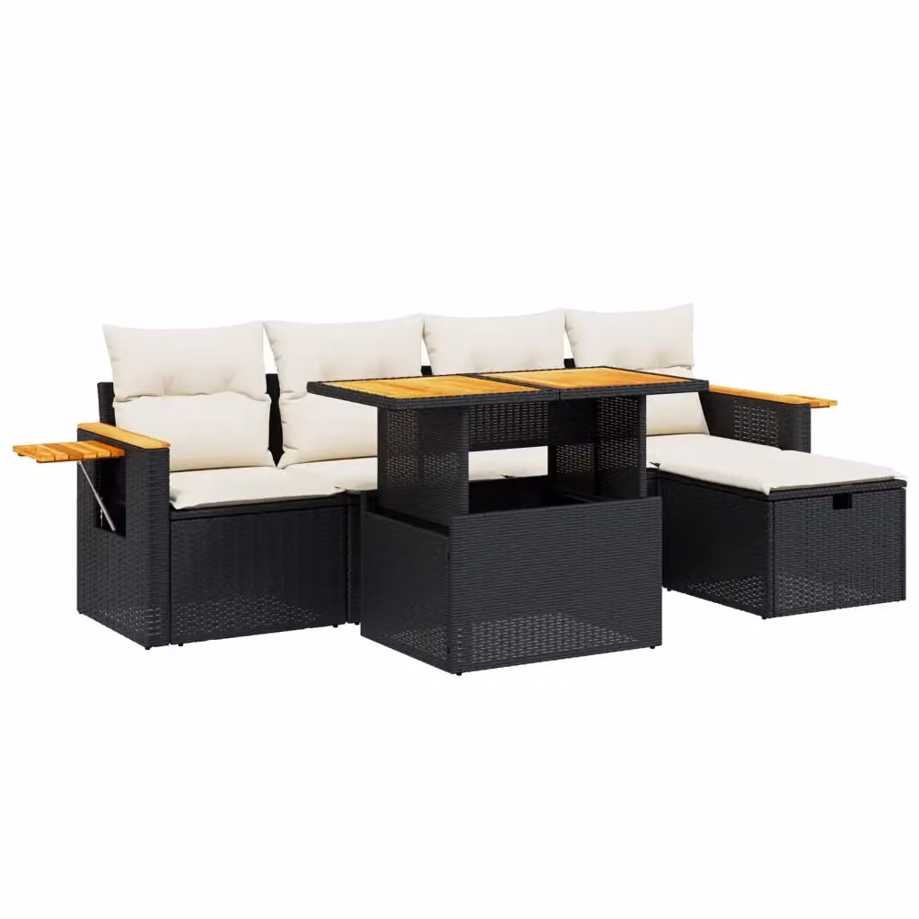 Set Divano da Giardino vidaXL 6 pz in Polyrattan Nero con Cuscini e Tavolino da Caffè – 2