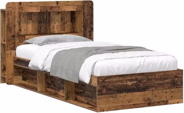 Letto singolo | Letto per adulti | Telaio del letto con storage Legno antico 75 x 190 cm