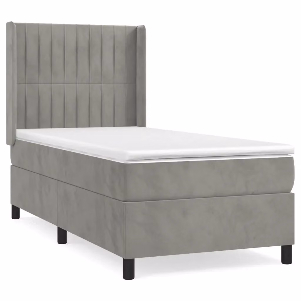 vidaXL Giroletto a Molle con Materasso in Velluto Grigio Chiaro e Bianco L/P/H: 90 x 200 x 128 cm – 2