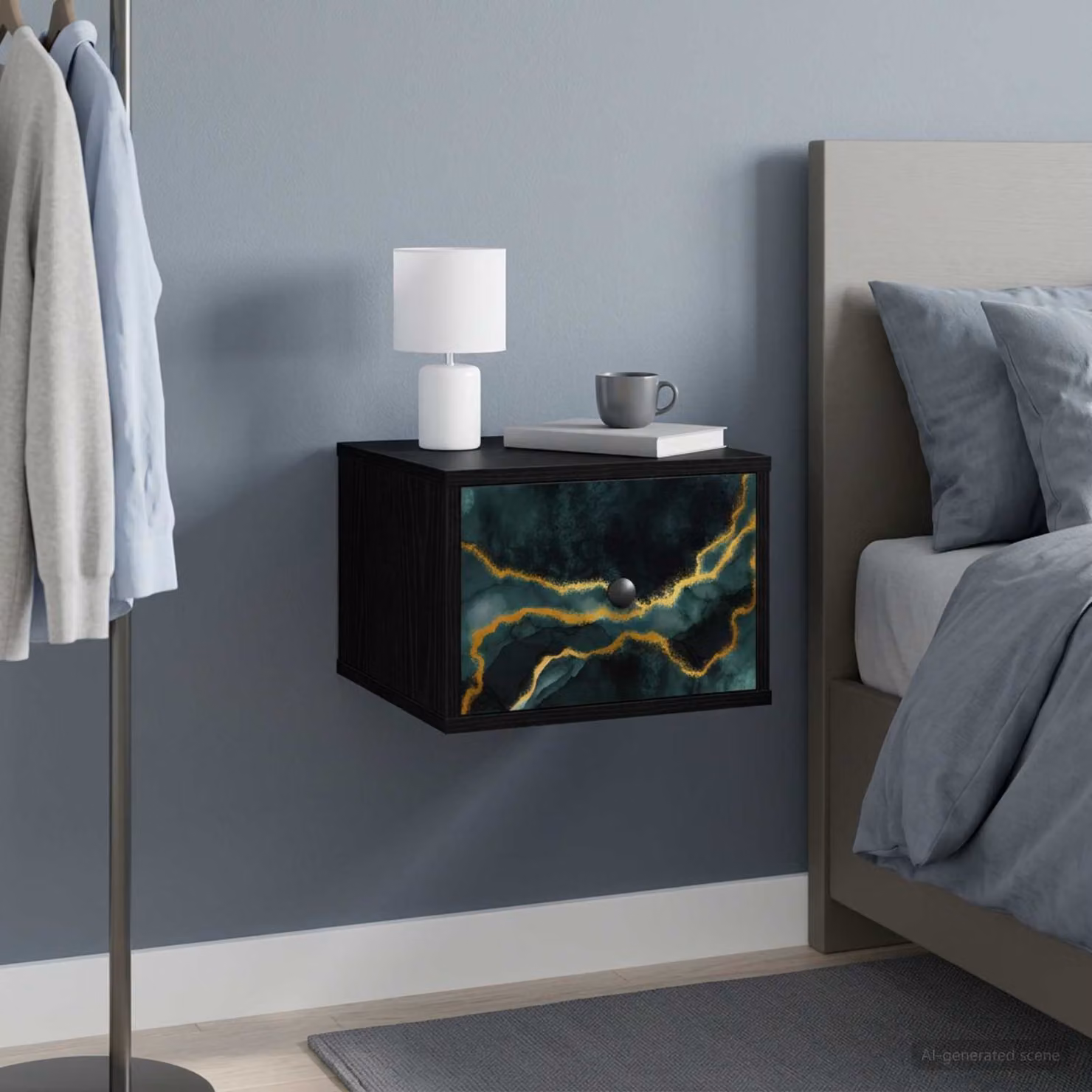 Set di 2 comodini sospesi vidaXL WIJHE in Rovere e Nero con finitura opaca per camera da letto