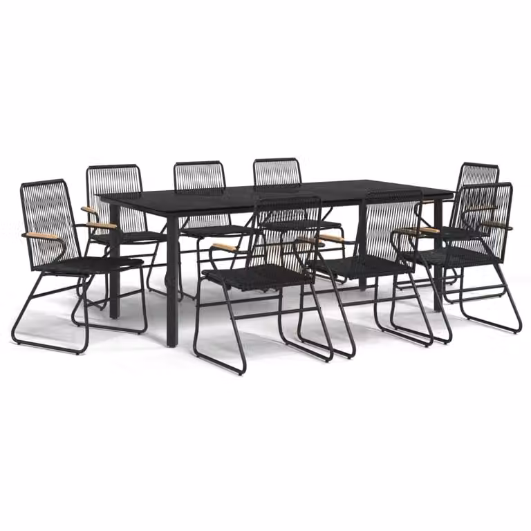 Set da Pranzo da Giardino 9 pz Nero in Rattan PVC