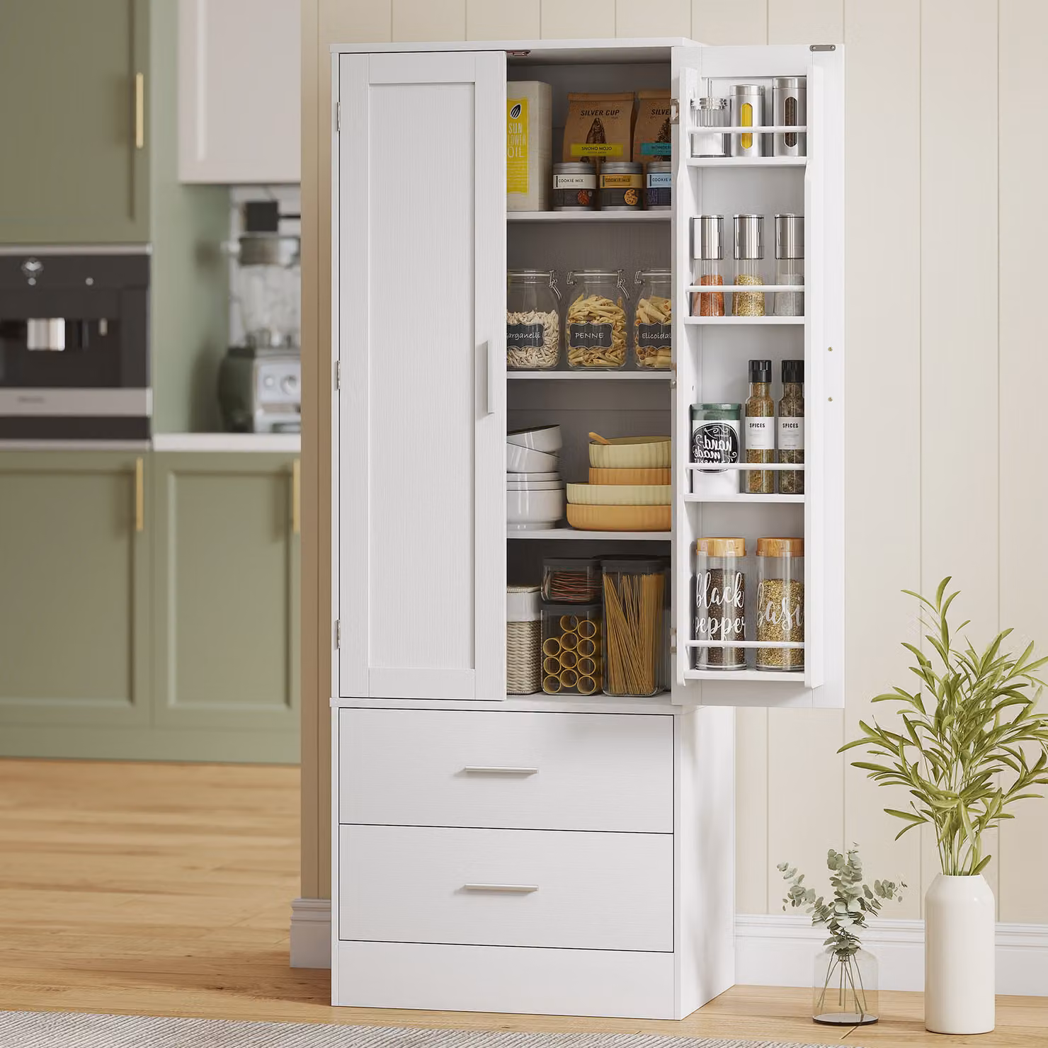 Mobile da Cucina e Sala da Pranere HOMCOM Bianco con Ripiani Regolabili e 2 Cassetti, L: 159 cm – 2