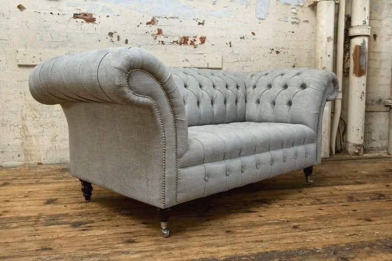 Chesterfield Sofa Fernseh Couch 2 Sitzer Luxus Textil Stoff Couchen Polster