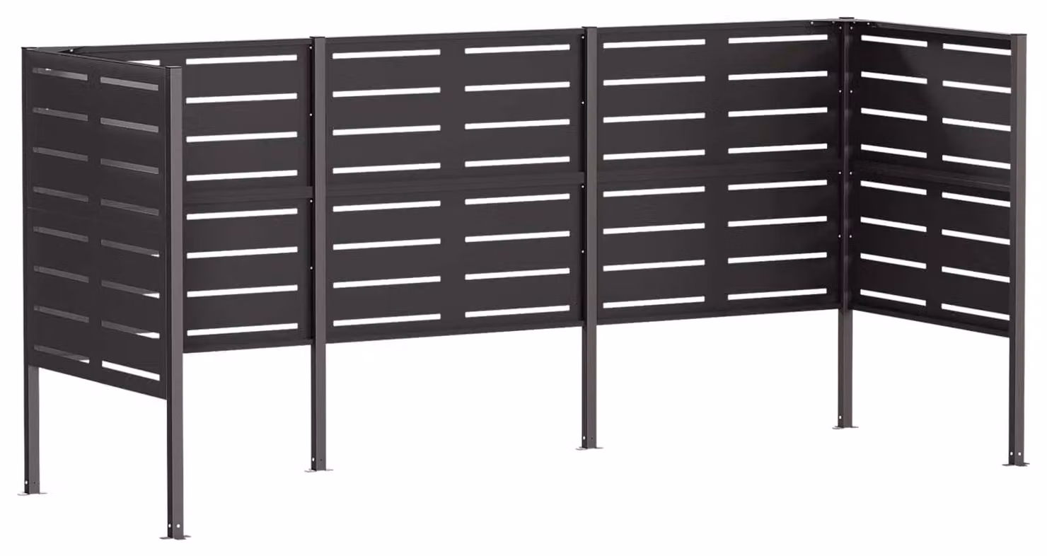 Schermo per bidoni della spazzatura, dimensioni 249 x 85 x 113 cm, acciaio, colore nero