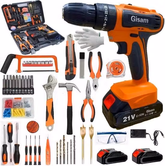 Kit di foratura elettrico Jemaison arancione con trapano a batteria e 25 accessori
