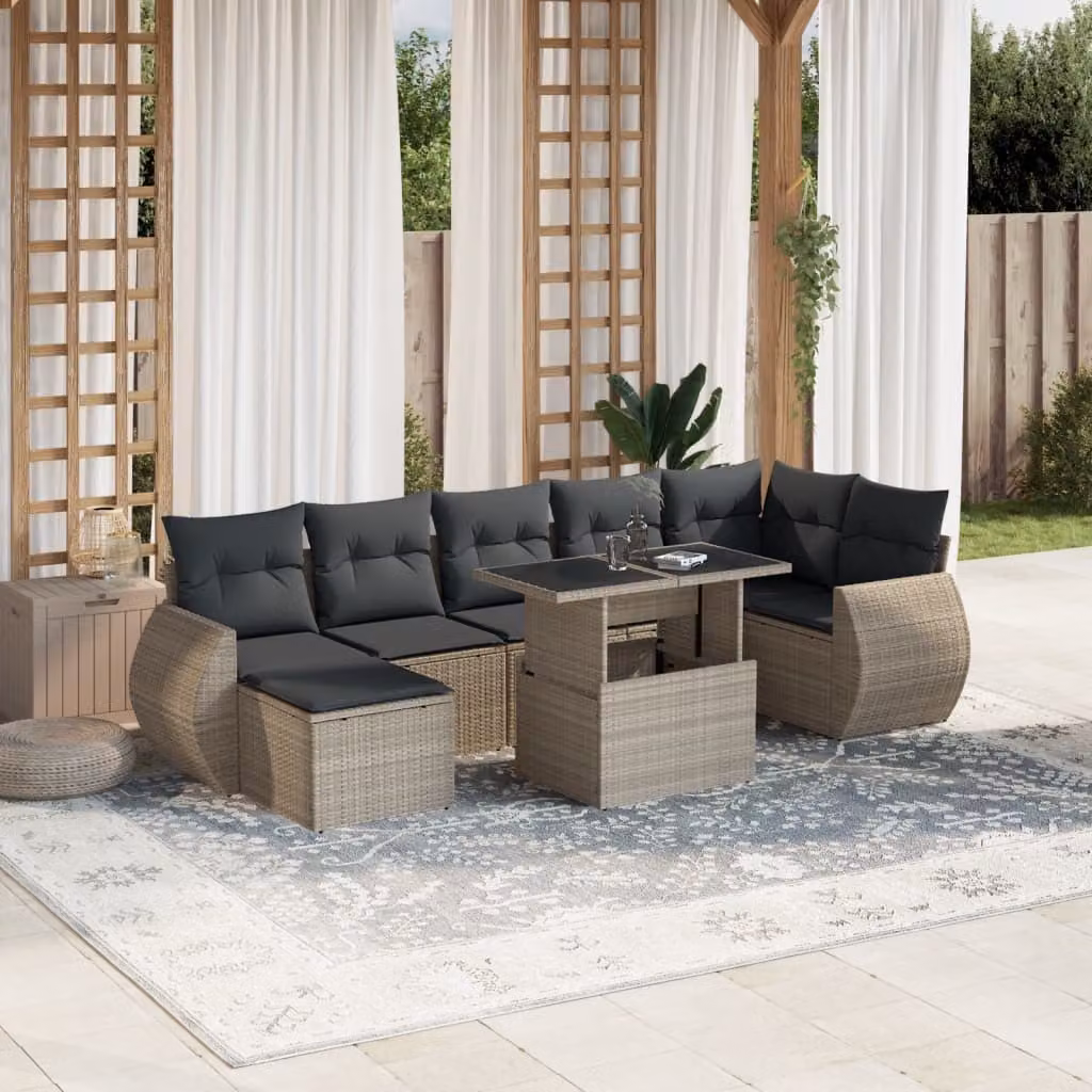 Maison Exclusive - Set Divano da Giardino 8pz con Cuscini Grigio Chiaro Polyrattan