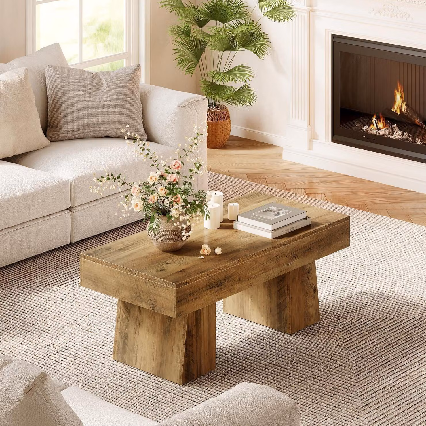 Tavolino da divano in legno, forma rettangolare, stile minimalista e rustico, dimensioni 120x60x50 cm. Ideale come tavolino ausiliario, tavolino da soggiorno o tavolino da caffè