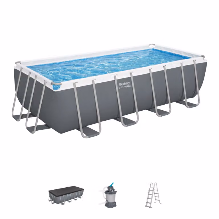Piscina Fuori Terra Rettangolare Bestway Steel Pro MAX in Acciaio e PVC, Grigio e Blu, L: 488 cm, P: 244 cm, H: 122 cm