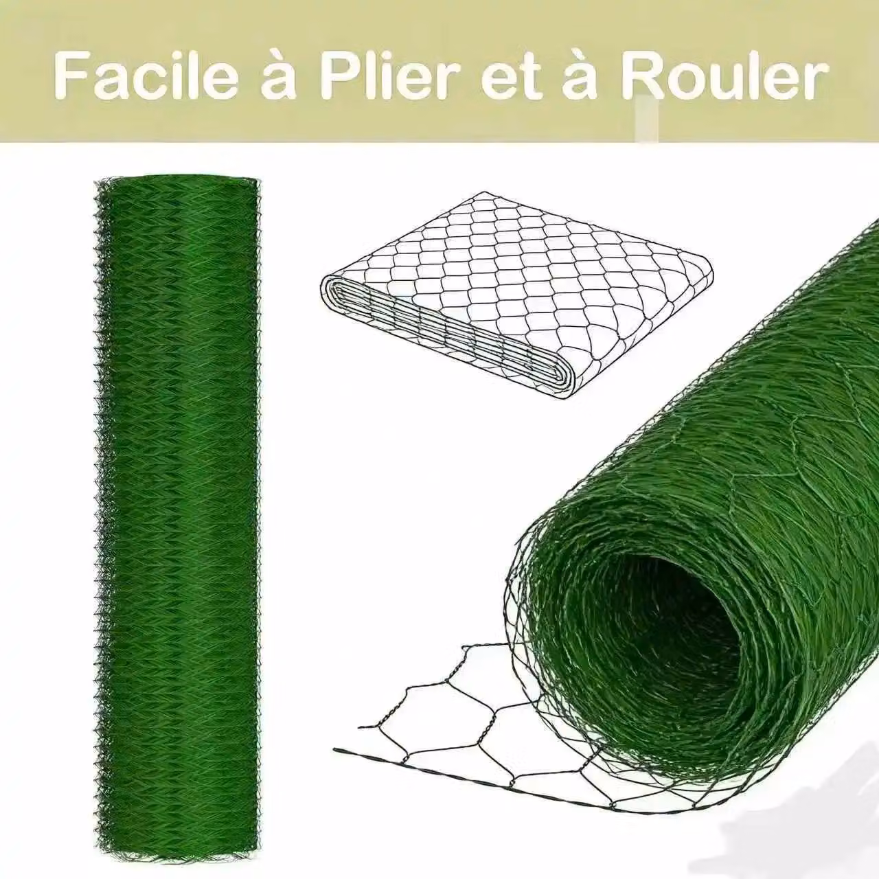 Recinzione in filo zincato - Rete metallica a maglie esagonali - Rotolo 0,5 x 25 m - Maglie da 50 mm - Rivestita in PVC - Adatta per recinzioni di giardini e per il contenimento di animali