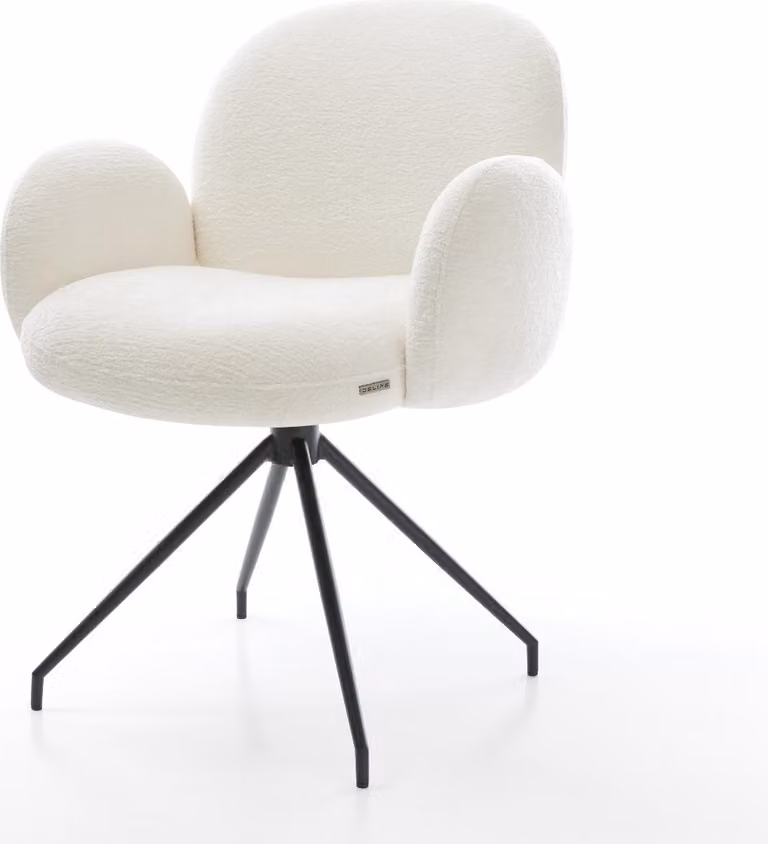 DELIFE Sedia da pranzo Nube-Flex con braccioli Bouclé Soft Beige Telaio a croce conica Nero Nucleo a molle tascabili