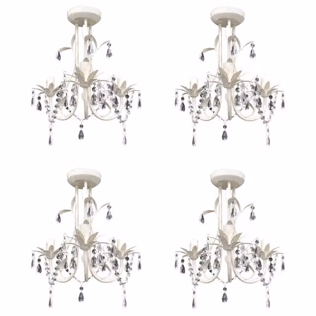 Set di 4 lampadari a sospensione in cristallo acrilico, design elegante, sala da pranzo, 30 x 35 cm, metallo bianco, 02_0046388