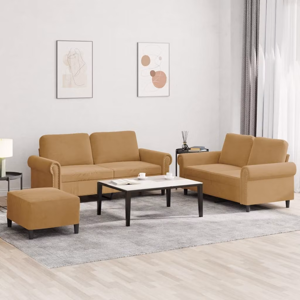Maison Exclusive - Set divano a 3 pezzi con cuscini in velluto marrone