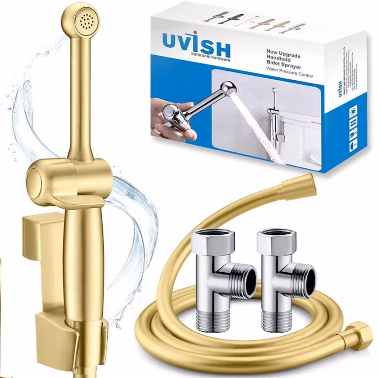 Spruzzatore per bidet in ottone massiccio, finitura dorata, set da 6 pezzi