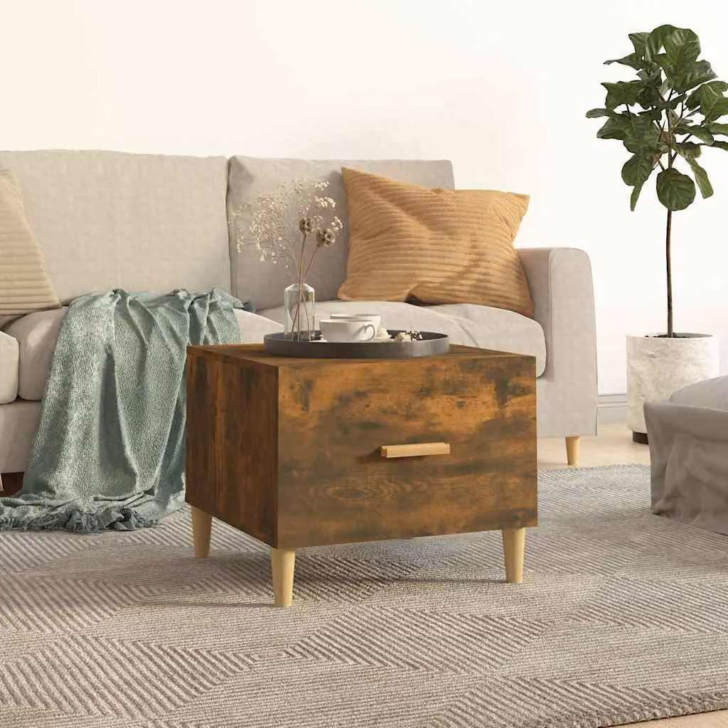 vidaXL Tavolino da Salotto Quadrato in Legno Rovere Fumo L/P/H: 50 x 50 x 40 cm
