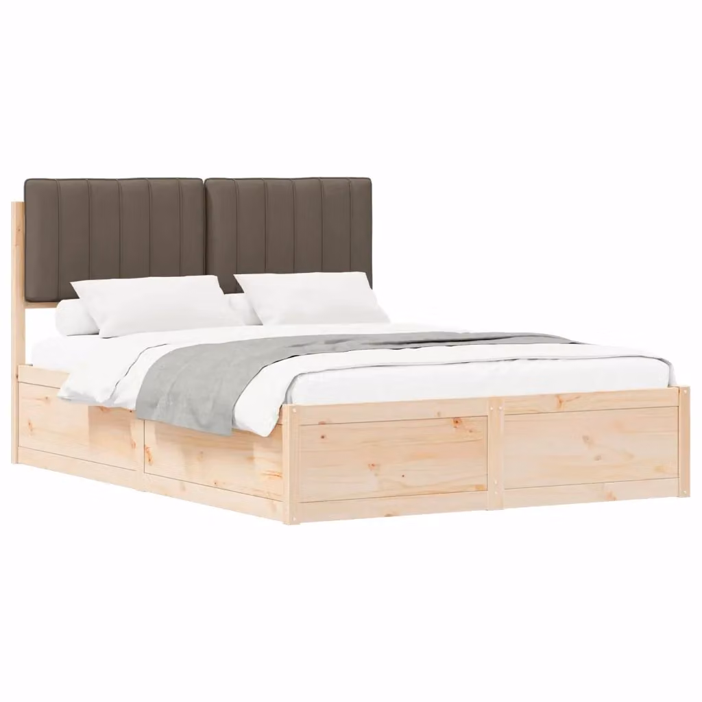 Letto con Testiera Rivestita beige in Pino Massello vidaXL L: 140,5 cm, P: 195,5 cm, H: 300 cm – 2