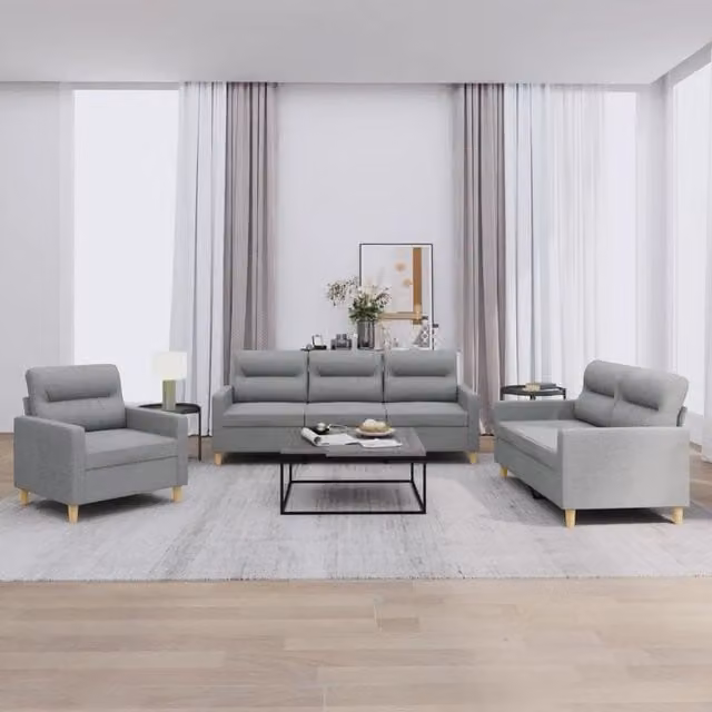 vidaXL Set di Divani 3 pz Moderno in Tessuto Grigio con Cuscini