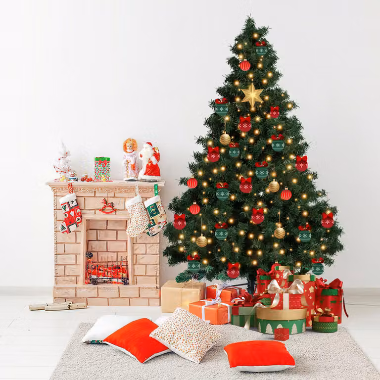 Jopassy 210 Albero di Natale artificiale con 1200 aghi in PVC, 400 luci LED bianco caldo e supporto in metallo, abete, albero di Natale