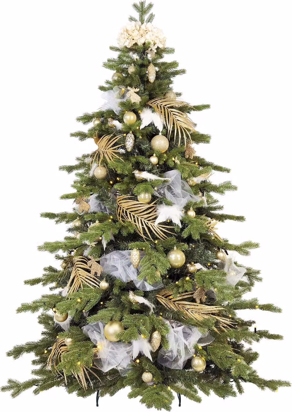 Albero di Natale artificiale decorato con 203 ornamenti PIACERE DI VELLUTO II 240 cm con supporto e ornamenti natalizi verde