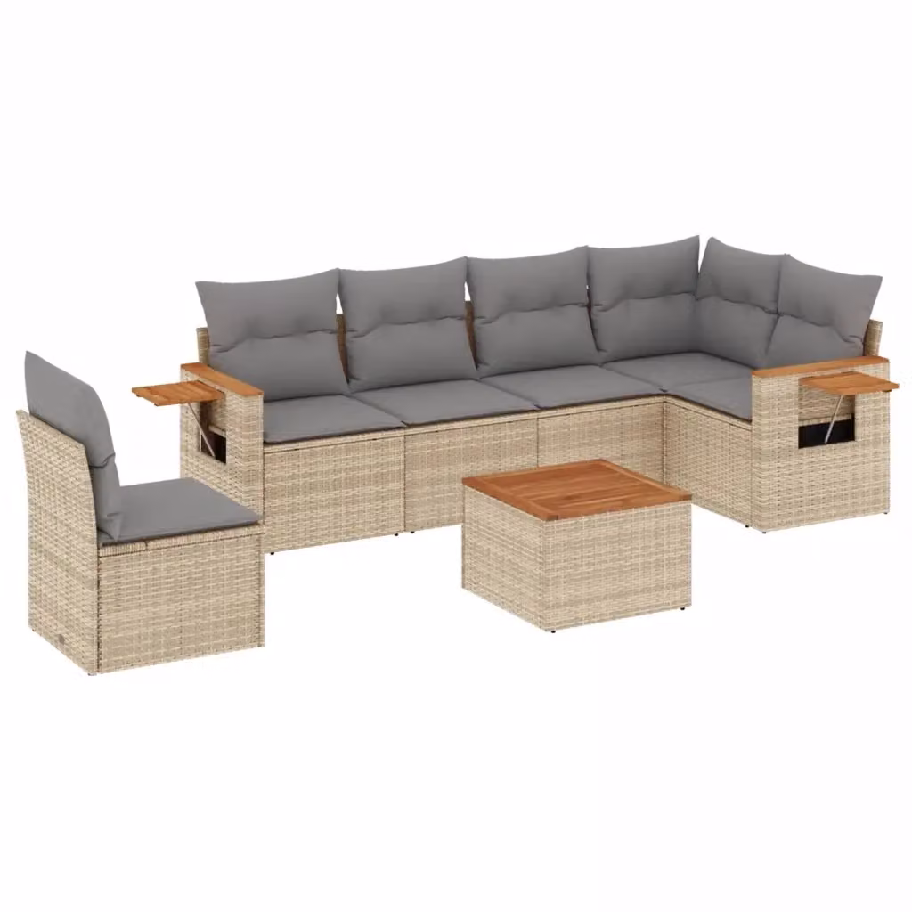 Set di divani da giardino vidaXL in polyrattan beige con cuscini e tavolino da esterno a forma di L – 2