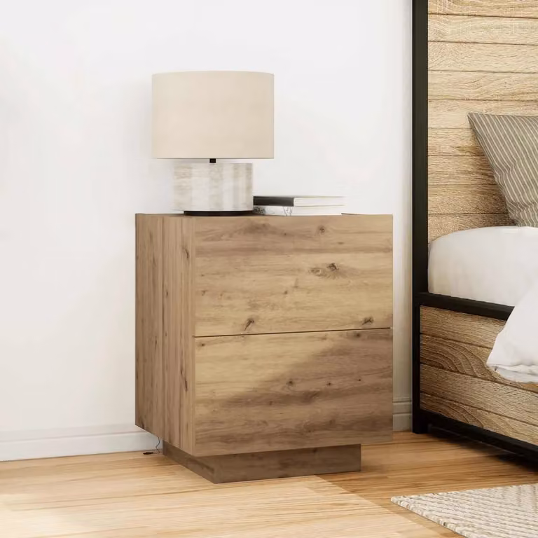 Set di 2 Armadi da Notte vidaXL in Legno MDF Rovere Rustico Marrone L 45 cm x P 40 cm x H 55 cm con Illuminazione Integrata