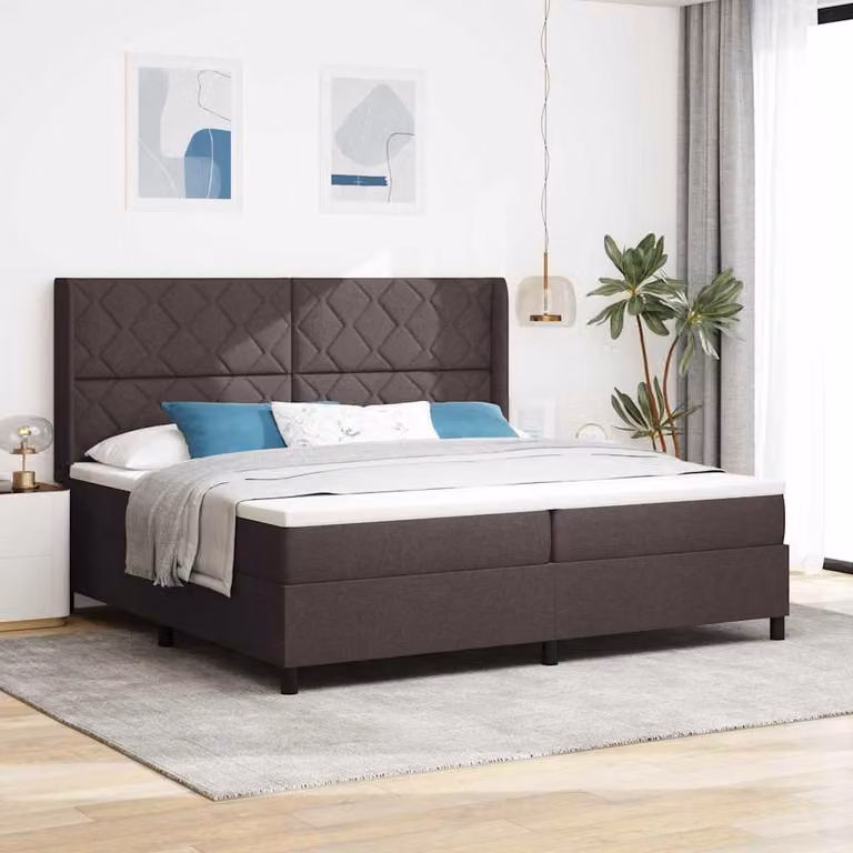 Maison Exclusive - Letto boxspring a LED con testiera, marrone scuro, 200 x 200 cm, rivestimento in tessuto