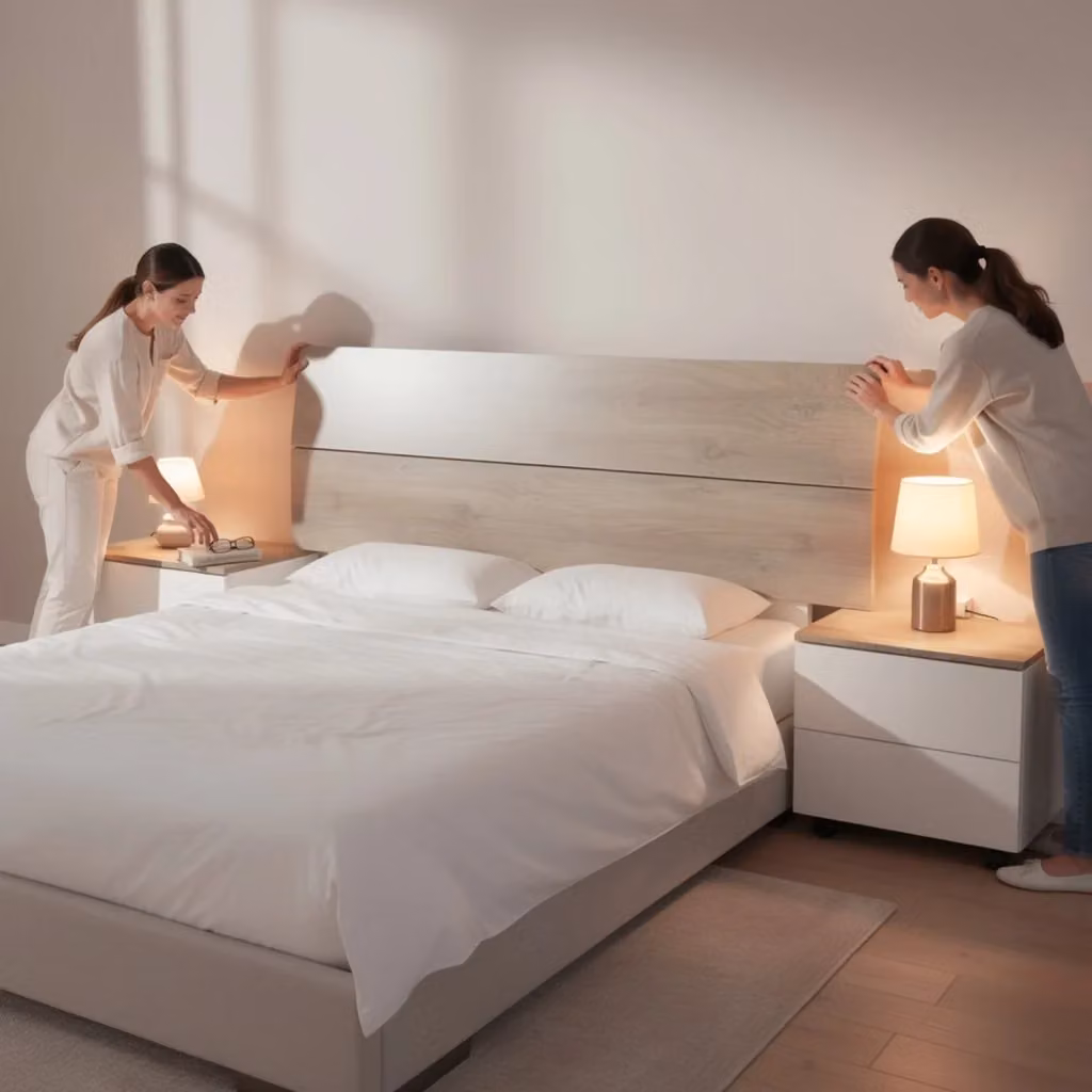 Set Camera da Letto Arreditaly con Testiera Matrimoniale e Due Comodini con Cassetti, Design Moderno, Rovere e Bianco, Larghezza Testiera: 176 cm – 2