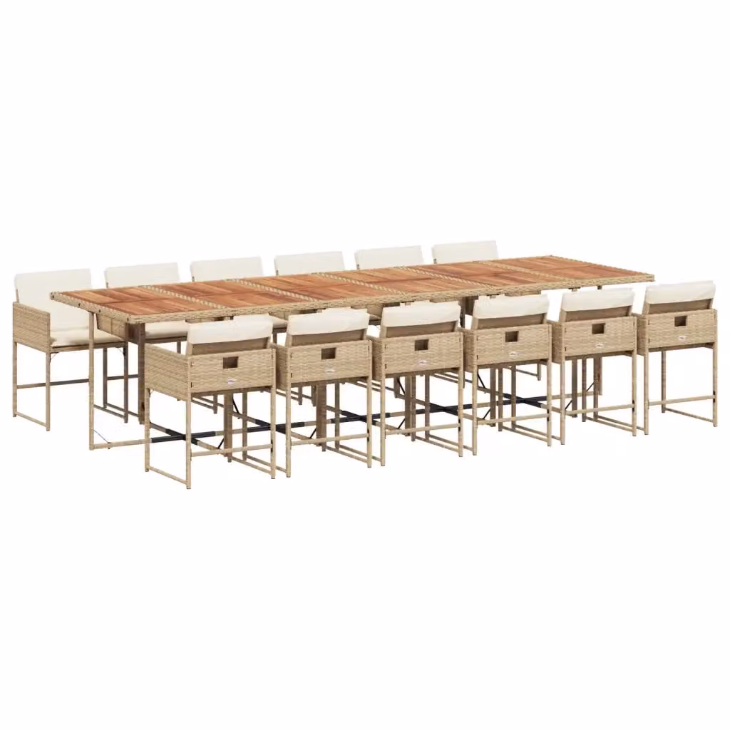 Set da pranzo da giardino vidaXL in polyrattan con cuscini beige e tavolo in legno di acacia 13 pz – 2