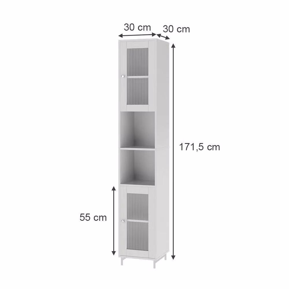 Mobile da bagno Vicco Malte Bianco con ante a battente e ripiani interni L: 30 cm, H: 171.5 cm – 2
