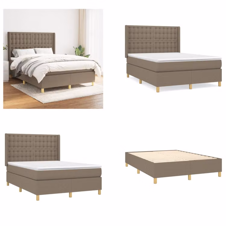 vidaXL Letto boxspring con materasso Taupe 140x190 cm in tessuto - Boxspring bed - Boxspringbetten - Bett - Schlafzimmermöbel