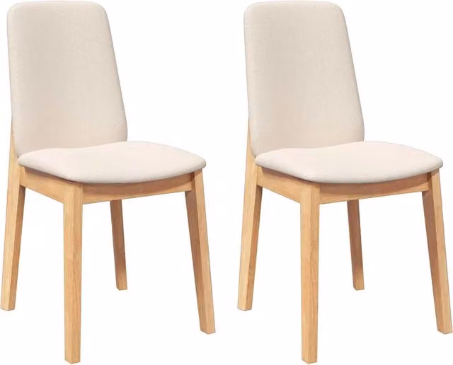 Set di 2 sedie da pranzo moderne in legno di Hevea con seduta in tessuto beige