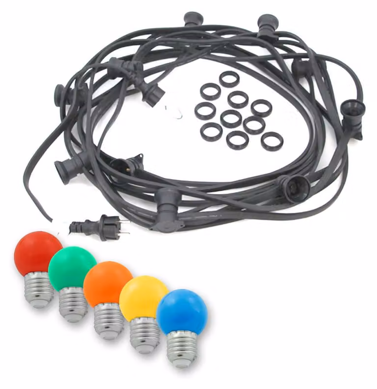 Ghirlanda luminosa decorativa/da festa BLACKY 30 m - Ghirlanda luminosa da esterno nera - 30 lampadine a sfera LED colorate con attacco E27