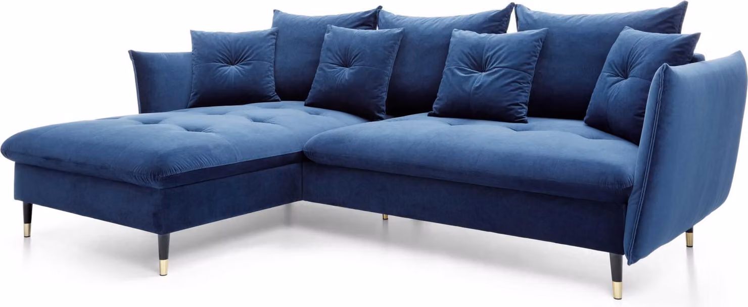 FURNLUX Divano angolare Glam Blu e Nero e Oro 258cm / Colore principale: Blu / Dimensioni: 258 x 91 x 167 cm