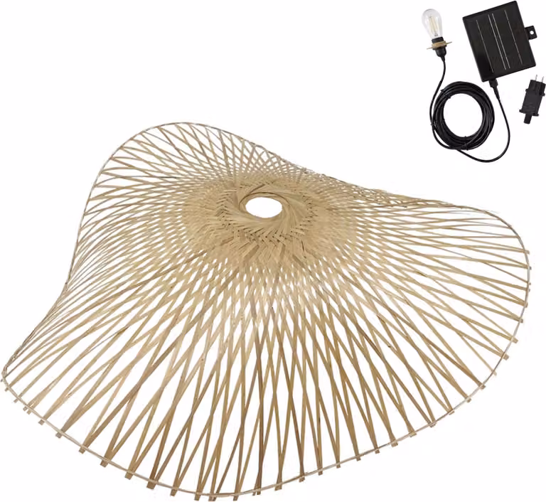 LAIA SOLAR lampada a sospensione solare in bambù naturale con cavo ibrido di alimentazione e solare di 5 m