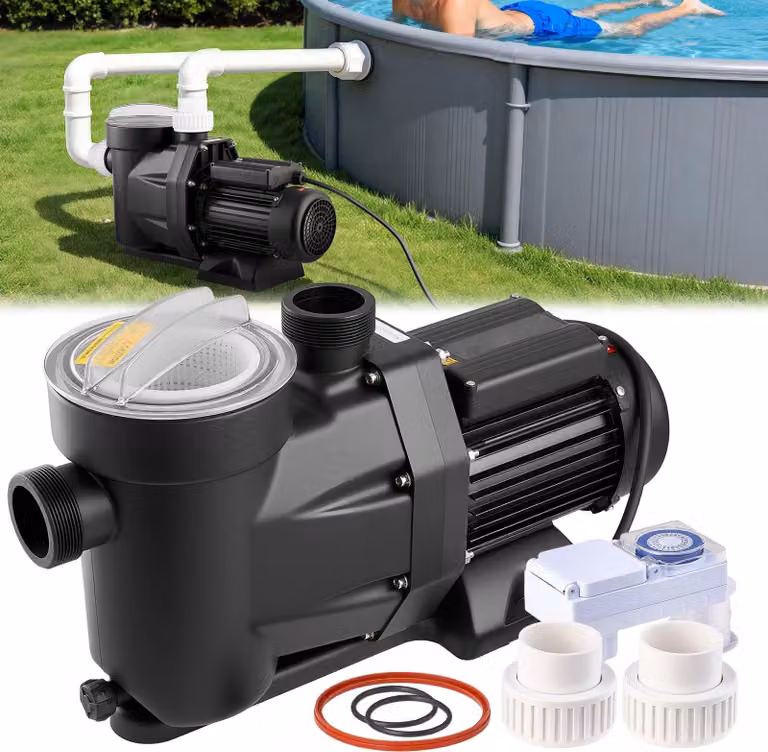 Pompa per piscina - Pompa per piscina monostadio - Potenza 1300 W - Portata 28.800 l/h - Prevalenza 17 m - Temporizzatore 24 ore - Cestello filtrante - Per piscine fuori terra e interrate, vasche idromassaggio