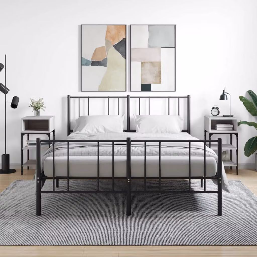 Set di 2 comodini moderni vidaXL in legno multistrato e metallo, colore Grigio Sonoma, L 35 cm x P 34,5 cm x H 70 cm