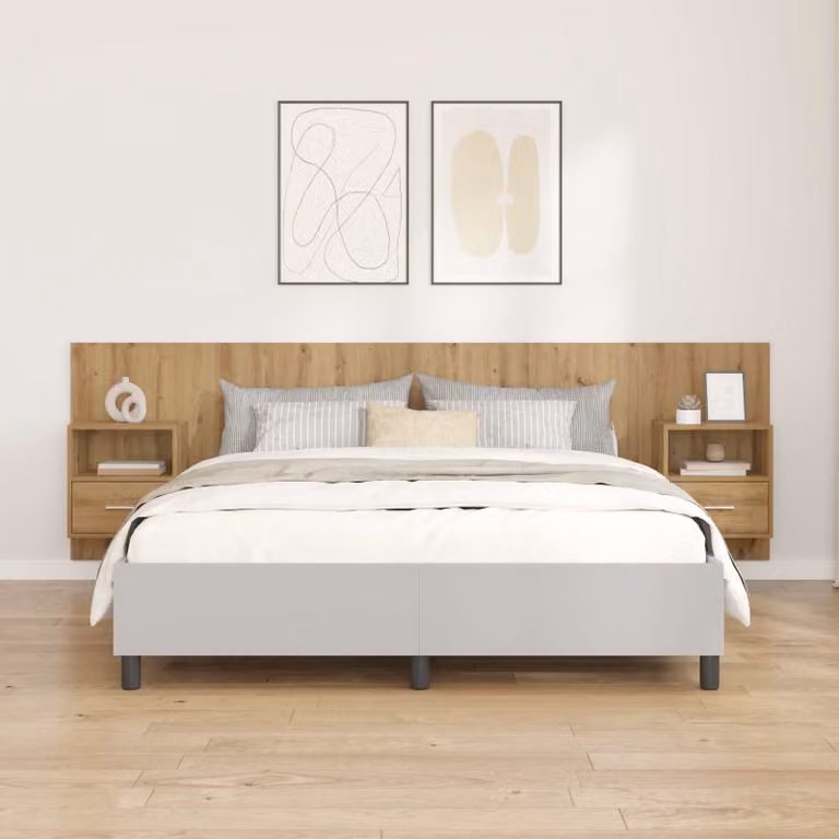 Set di 3 pezzi Testata con Comodini Integrati vidaXL in Legno Rovere Marrone con Ripiani Laterali per Camera da Letto Moderna