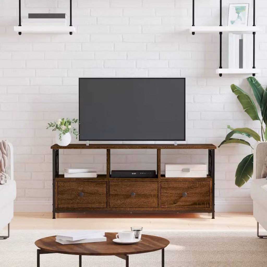 Mobile TV vidaXL in stile industriale, Rovere Marrone, Legno e Metallo, L 102 x P 33 x H 45 cm