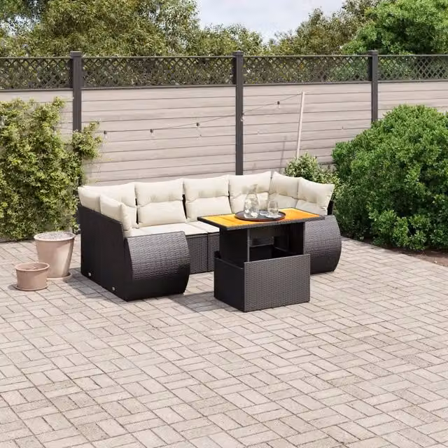 Set Divani da Giardino con Cuscini 7pz Nero Polyrattan 3272092