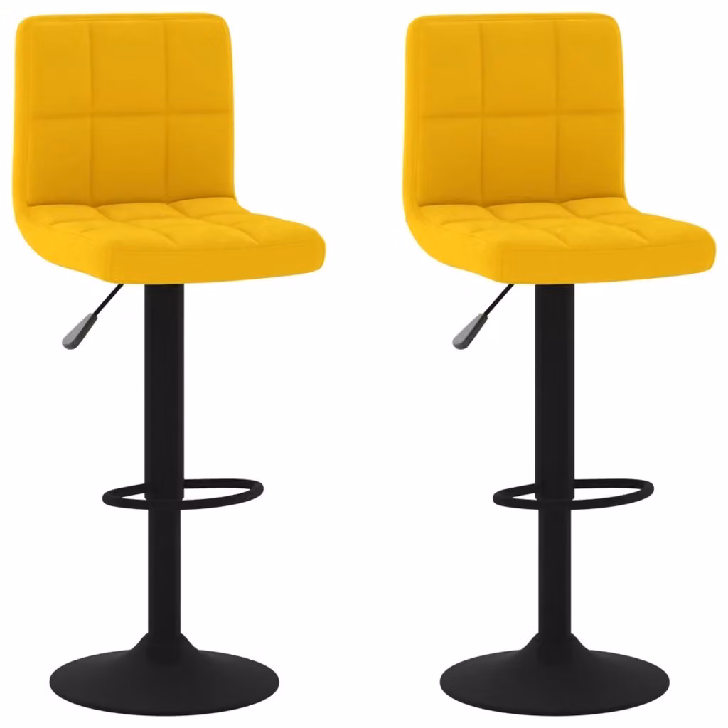 Set di 2 sgabelli da bar vidaXL in velluto giallo con base girevole a 360 gradi e struttura in metallo moderno – 2