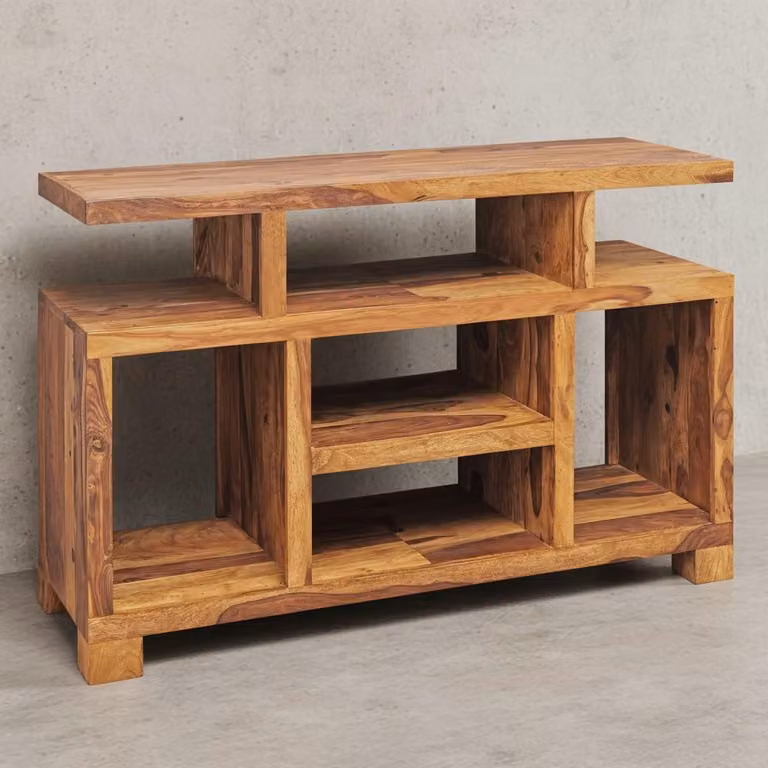 Credenza in legno di sheesham in stile country, cassettiera TV multifunzionale. 115x40x76 cm | Kadima Design