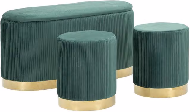 Panca Con Contenitore E Sgabelli Shopy Verde Set 3 Pz cm 80x37x42-29x35