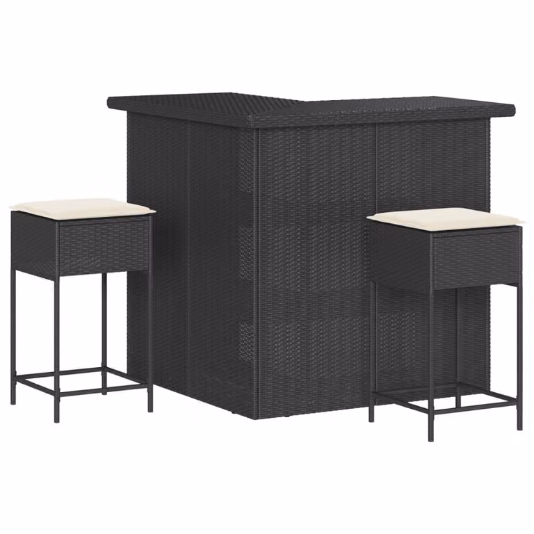set bar da giardino 3 pezzi con cuscini in polirattan nero