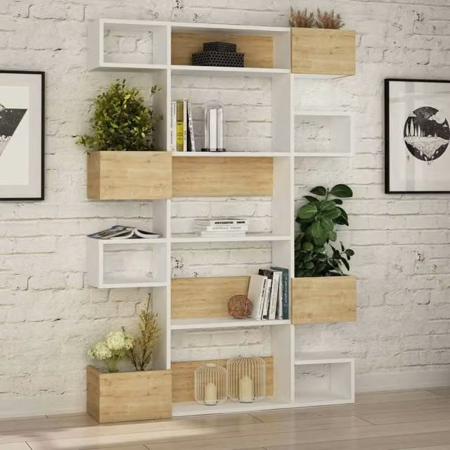 Libreria Artich DMORA, Scaffale Moderno per Soggiorno o Ufficio, Bianco e Marrone, L 120 cm x P 25,3 cm x H 171 cm – 1