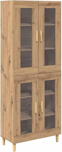 Credenza Buffet in Rovere Artigianale con Vetro per Soggiorno e Sala da Pranzo L: 69,5 cm, P: 34 cm, H: 180 cm – 1