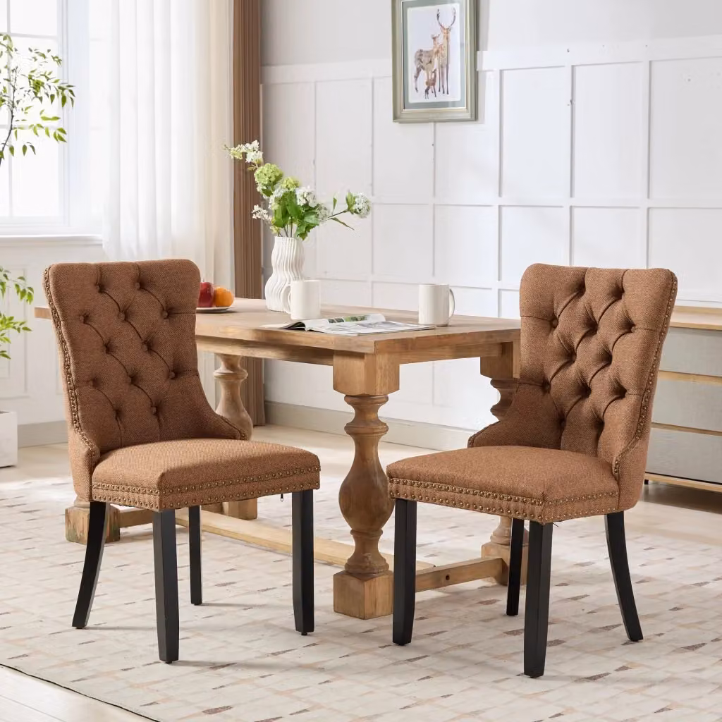 Sedia da sala da pranzo moderna OKWISH in tessuto marrone con gambe in legno – 2