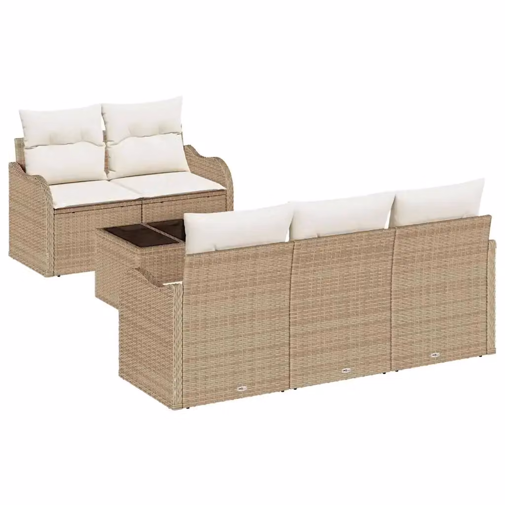 Set Divano da Giardino a L con Tavolino vidaXL Beige con Cuscini e Struttura in Metallo e Polyrattan – 2