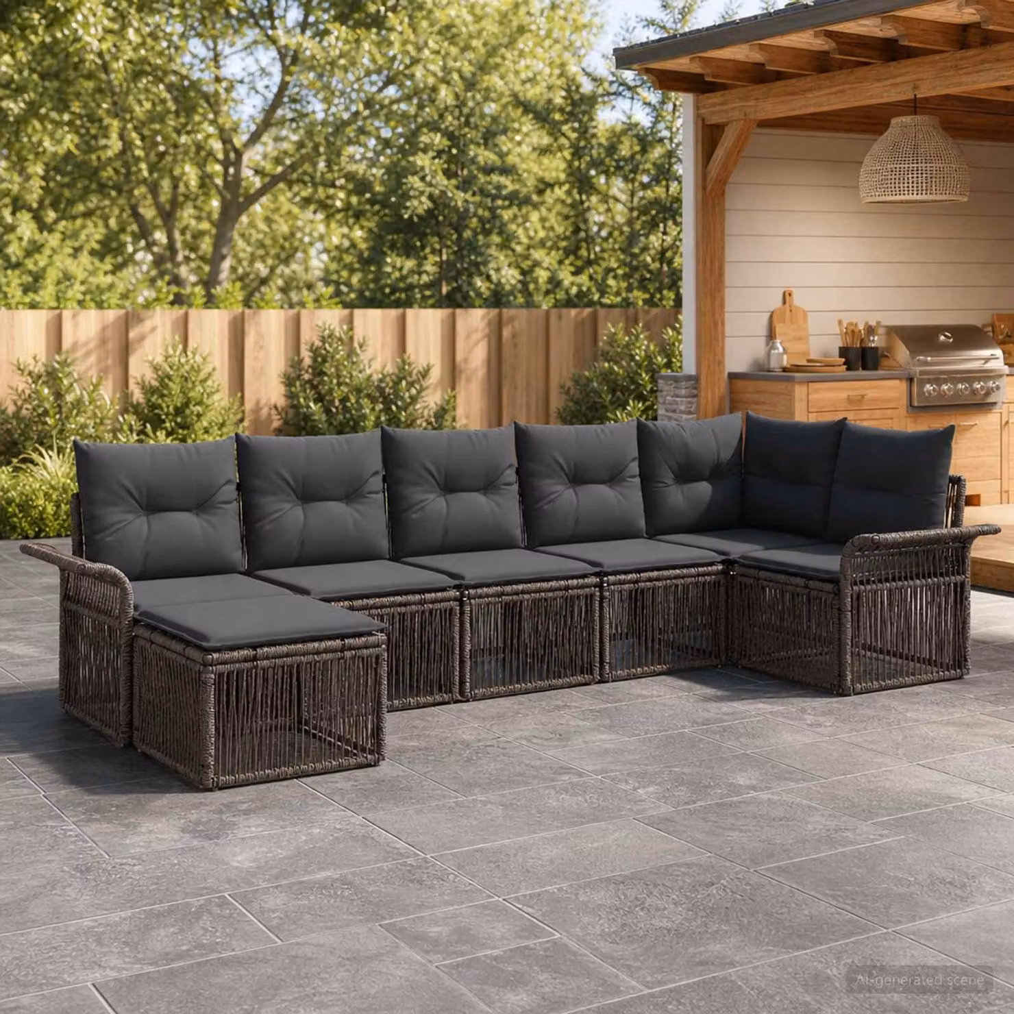 Maison Exclusive - Set da giardino composto da 7 pezzi, divano, colore grigio, realizzato in rattan sintetico