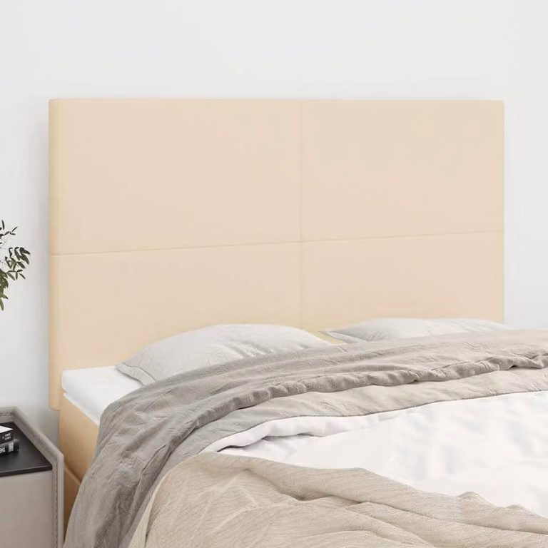 Testiera per letto vidaXL in tessuto beige con struttura in legno e MDF, L: 144 cm, P: 5 cm, H: 118-128 cm